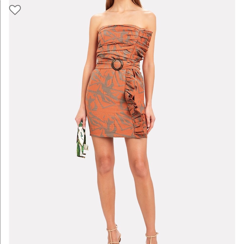 NEW ALEXIS *Nokoma* orange strapless side ruffle dress L **NO BELT**
